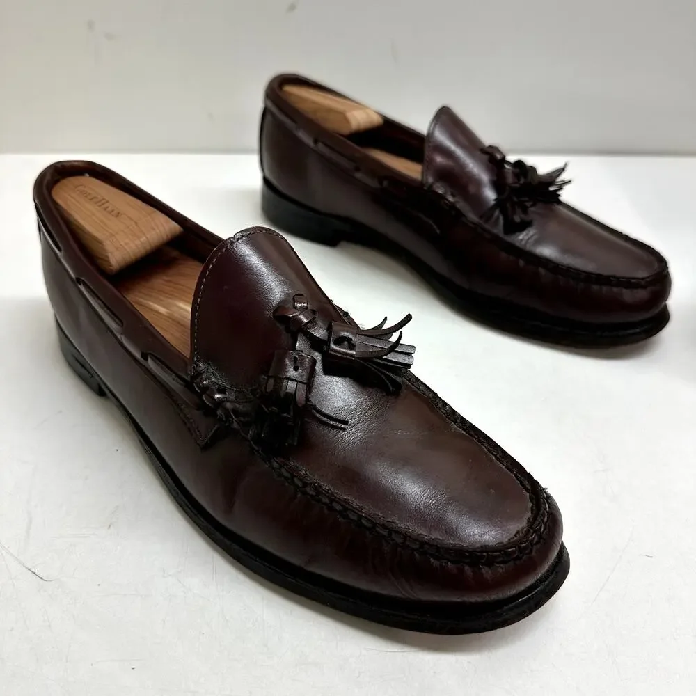 VERY GOOD Quoddy Tassel Loafer Burgundy Leather Vintage Made in USA Men's 9.5